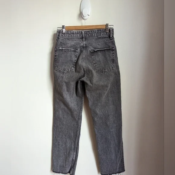 ZARA Dark Grey Boyfriend Fit Raw Hems High Rise Casual Button Fly Jeans Size 24 - Picture 12 of 12